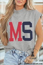 Light grey ms/ mississippi double side printed mock neck tee - graphic tees