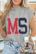 Light grey ms/ mississippi double side printed mock neck tee - light grey / l / 80% polyester + 20% cotton - graphic