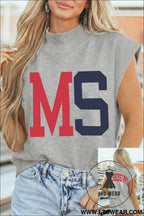 Light grey ms/ mississippi double side printed mock neck tee - light grey / l / 80% polyester + 20% cotton - graphic