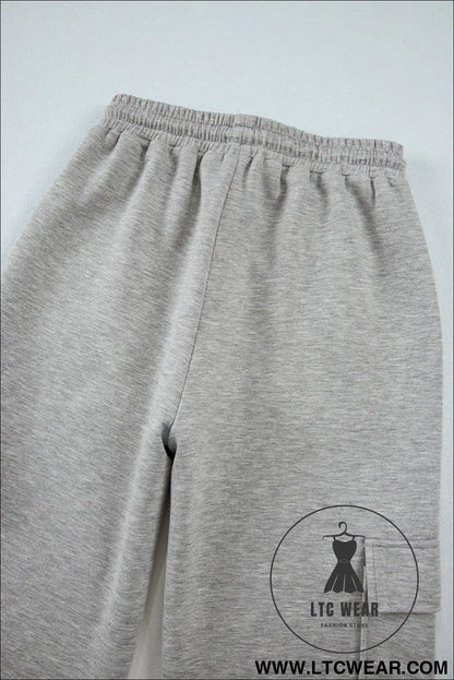 Light grey multi pockets lace up high waist wide leg workout pants - yoga pants