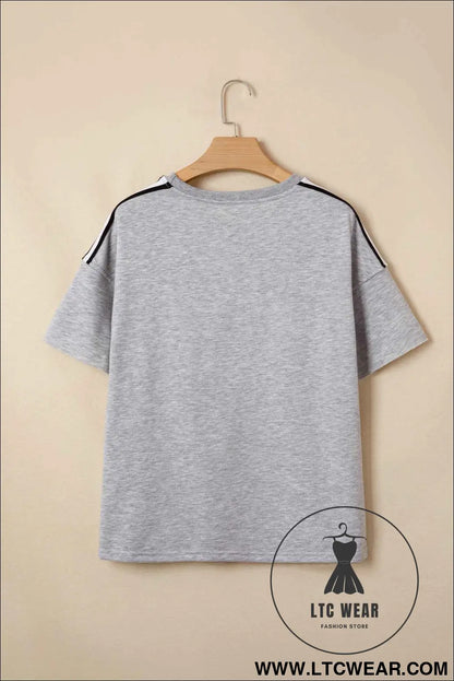 Light Grey Patchwork Detail Raw Edge Oversize Tee