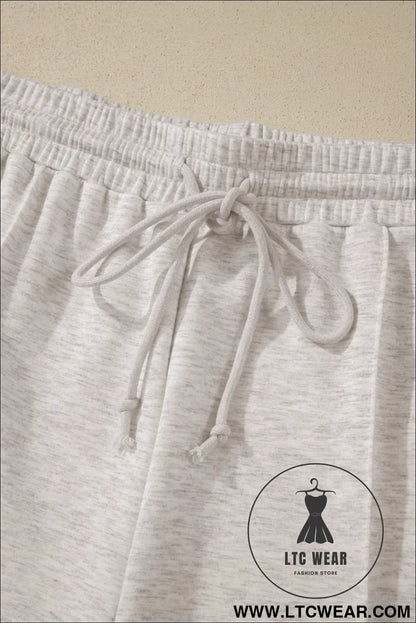 Light Grey Plus Size V Neck Polo Tee Drawstring Loose Pants 2pcs Set - L.T.C Wear Online Fashion Store