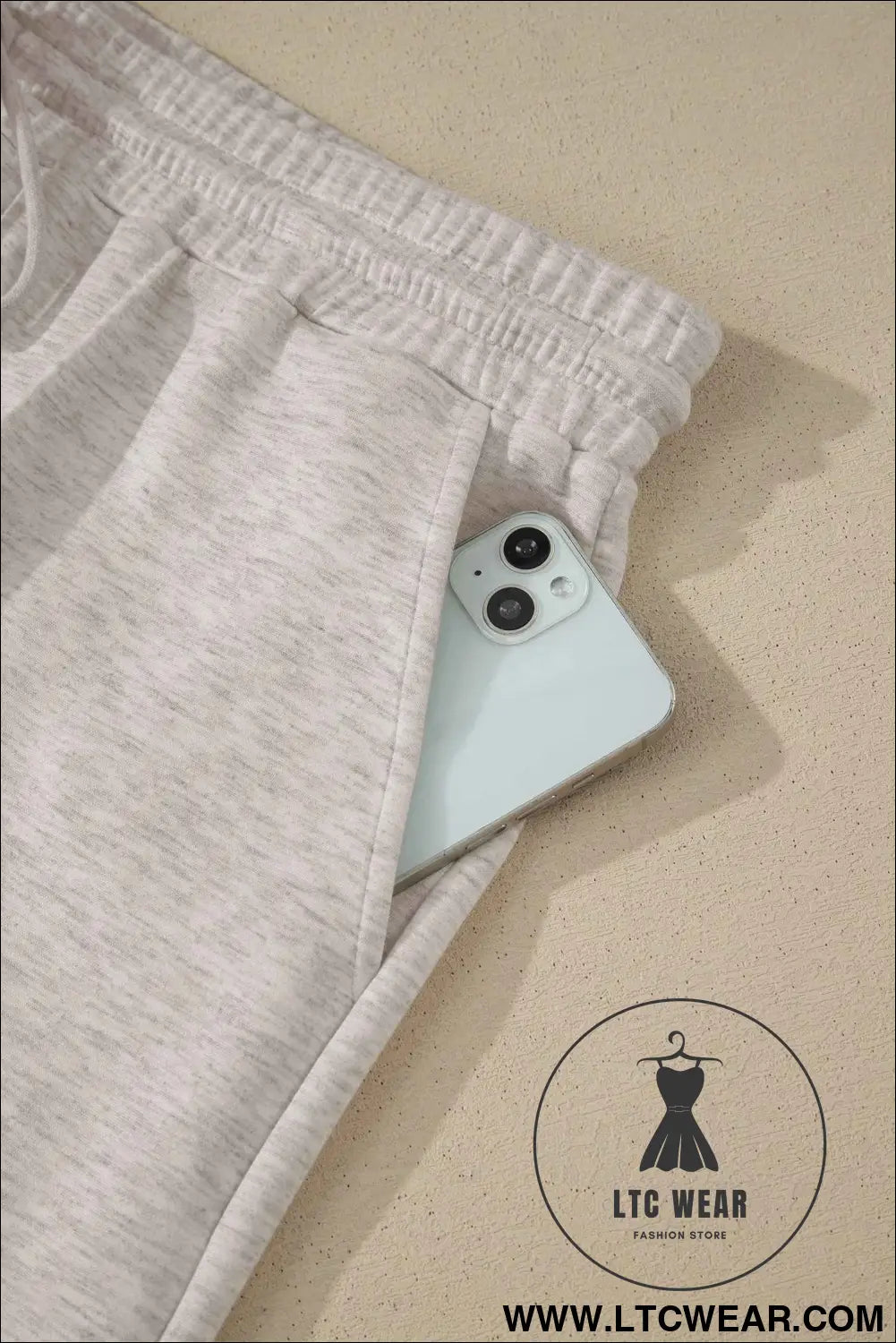 Light Grey Plus Size V Neck Polo Tee Drawstring Loose Pants 2pcs Set