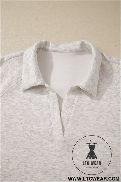 Light Grey Plus Size V Neck Polo Tee Drawstring Loose Pants 2pcs Set - L.T.C Wear Online Fashion Store