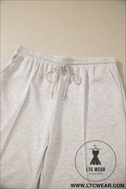 Light Grey Plus Size V Neck Polo Tee Drawstring Loose Pants 2pcs Set - L.T.C Wear Online Fashion Store