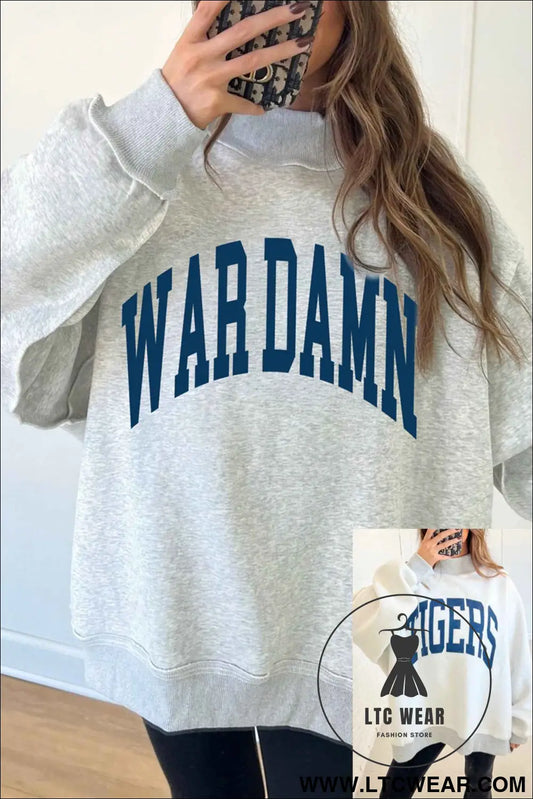 Light Grey WARDAMN/ TIGERS Double Side Printed High Neck Reversible Baggy Sweatshirt