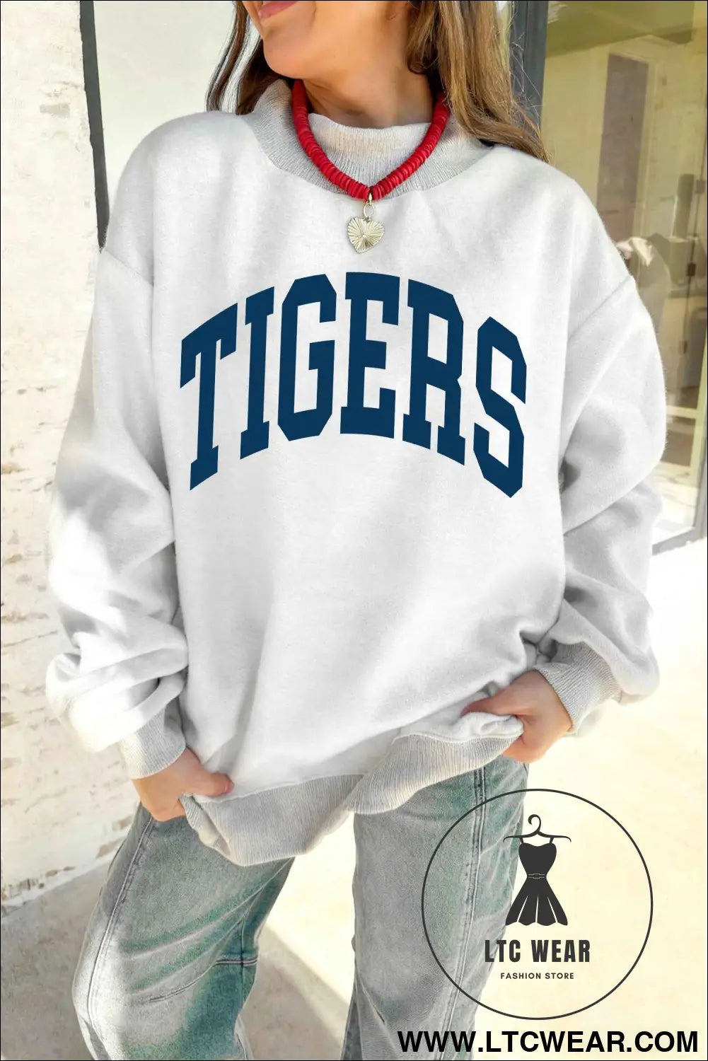 Light Grey WARDAMN/ TIGERS Double Side Printed High Neck Reversible Baggy Sweatshirt