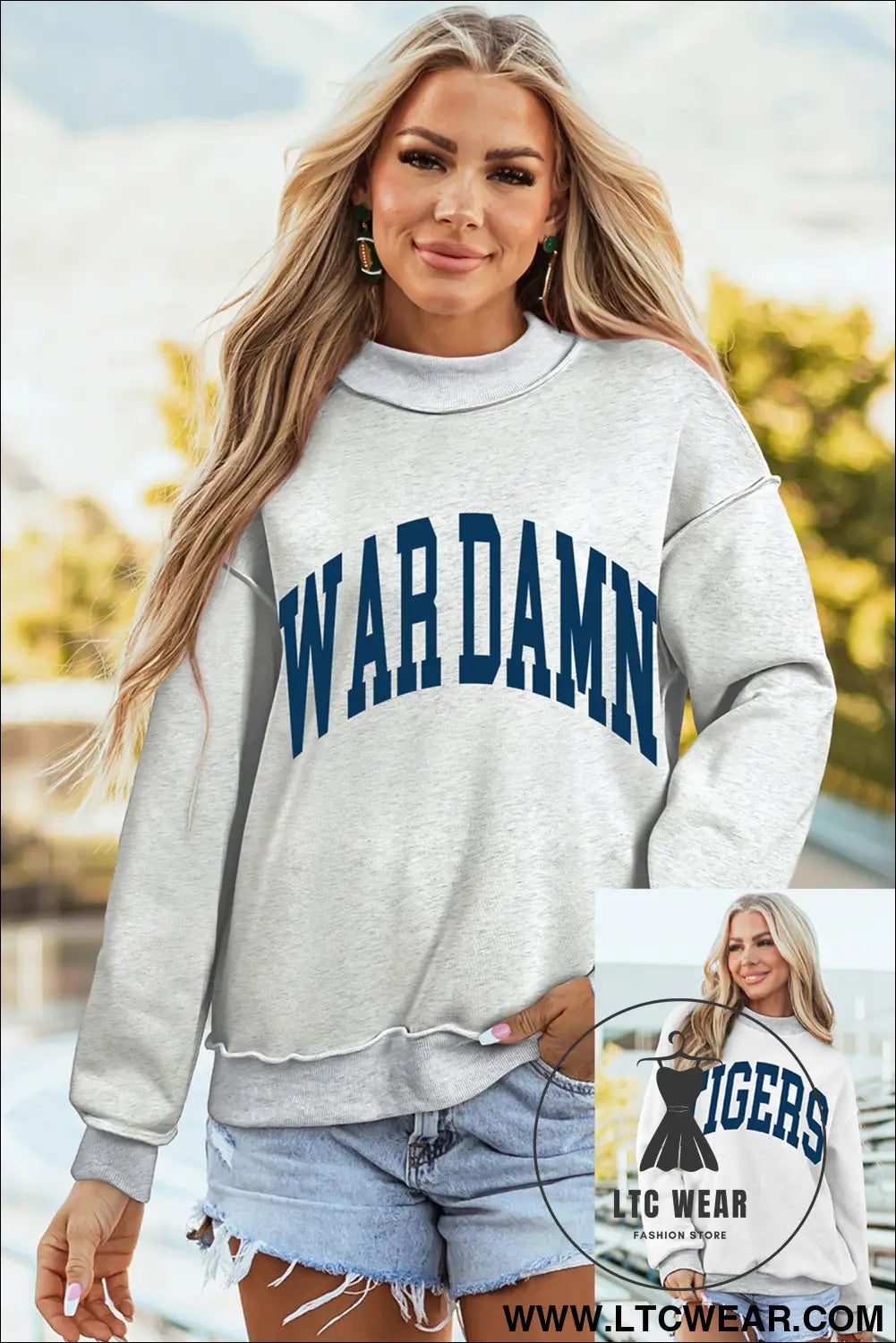 Light Grey WARDAMN/ TIGERS Double Side Printed High Neck Reversible Baggy Sweatshirt - L.T.C Wear Online Fashion Store