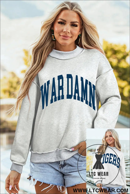 Light Grey WARDAMN/ TIGERS Double Side Printed High Neck Reversible Baggy Sweatshirt - L.T.C Wear Online Fashion Store