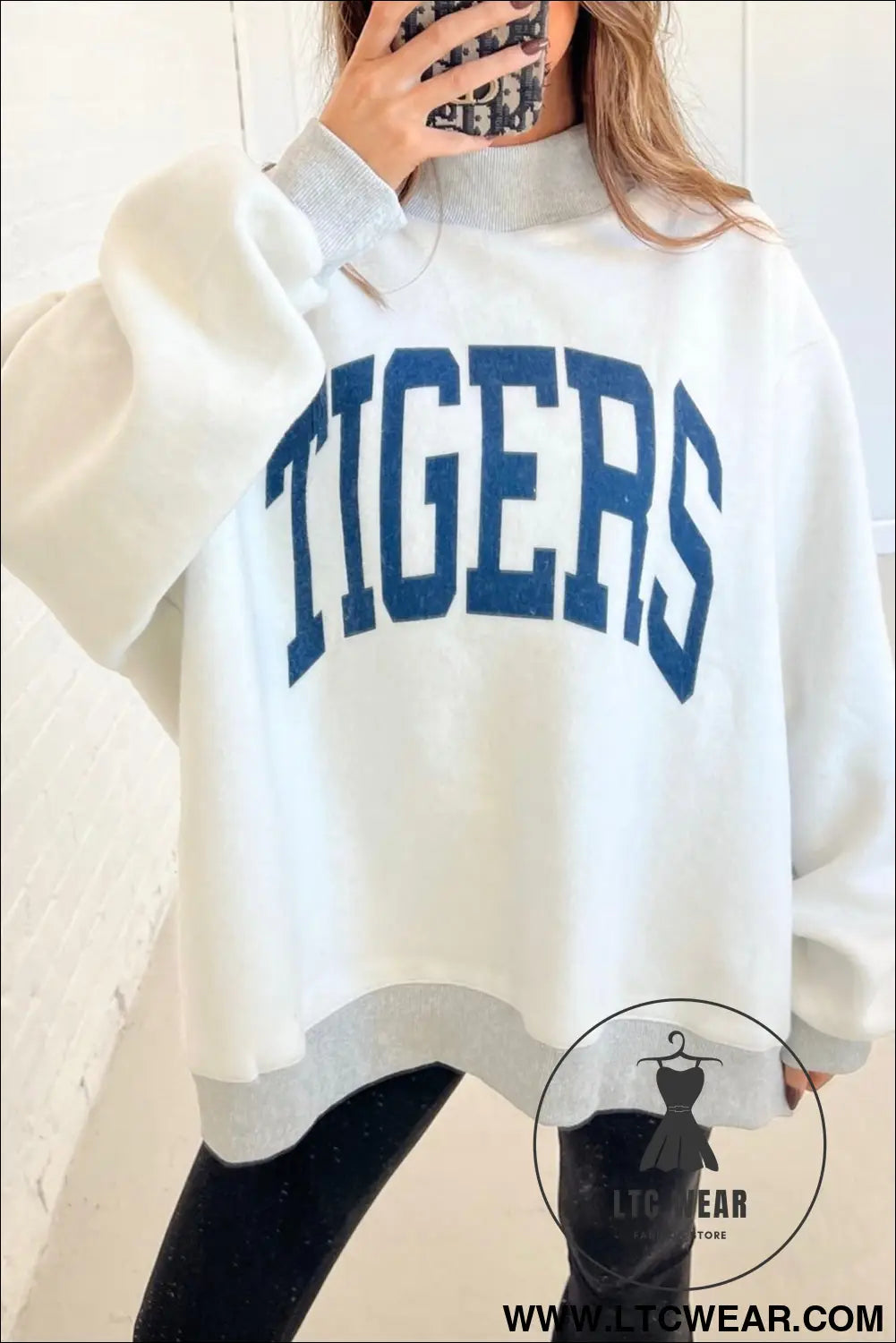 Light Grey WARDAMN/ TIGERS Double Side Printed High Neck Reversible Baggy Sweatshirt - L.T.C Wear Online Fashion Store