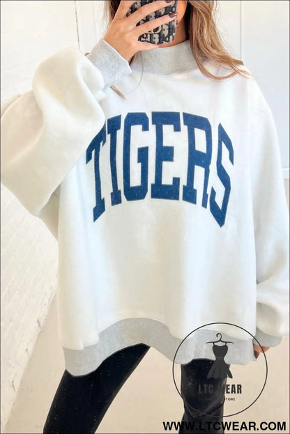 Light Grey WARDAMN/ TIGERS Double Side Printed High Neck Reversible Baggy Sweatshirt - L.T.C Wear Online Fashion Store