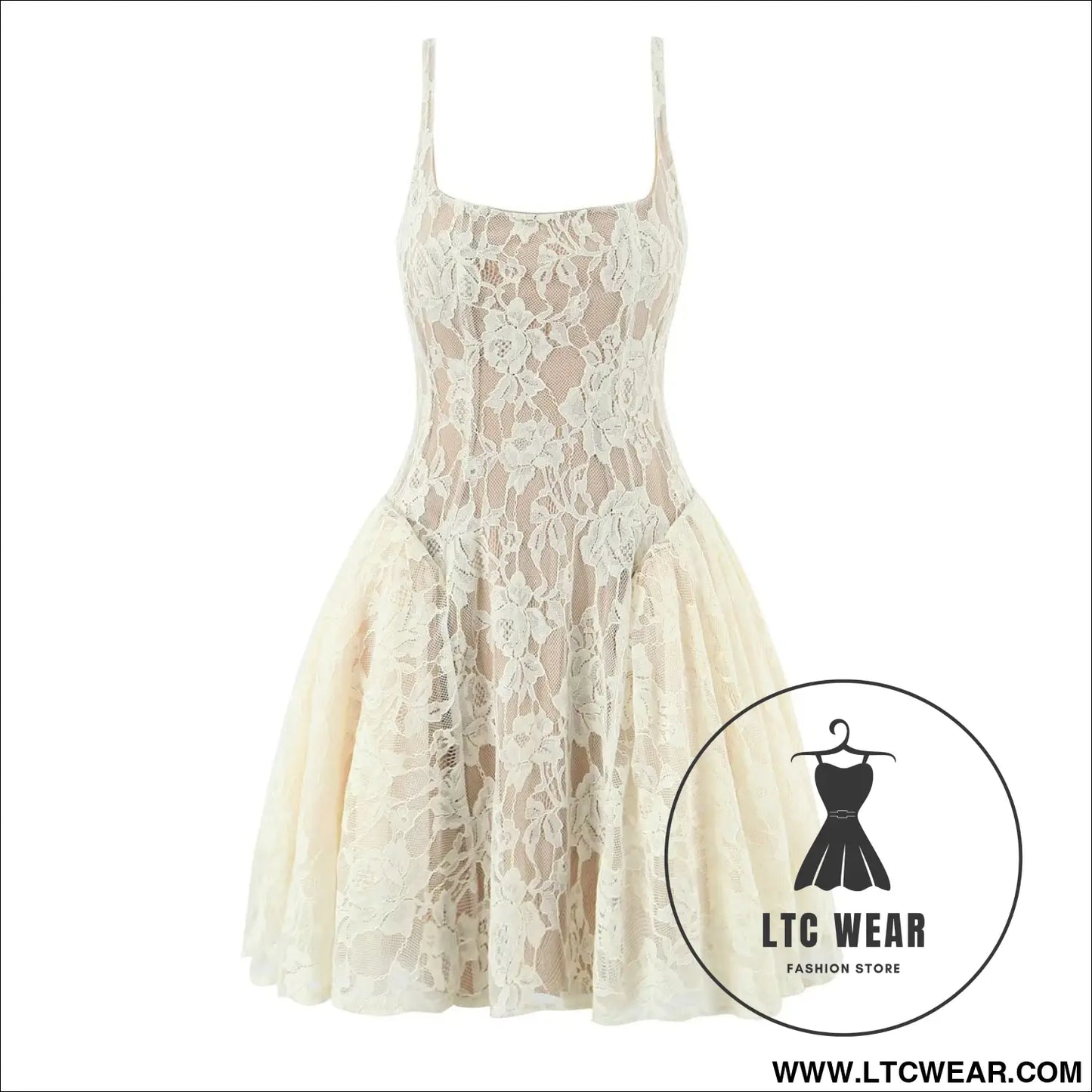 Light luxury camisole slimming low cut lace dress - ivory / s