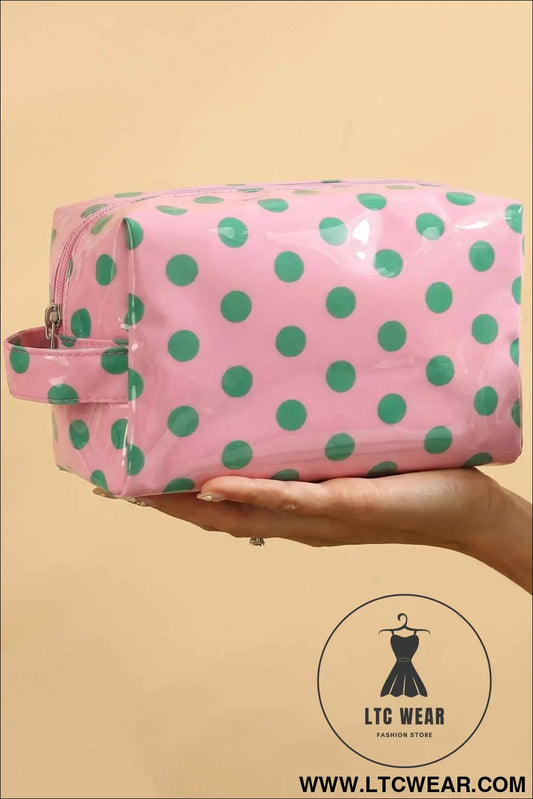 Light Pink Durable PVC Polka Dot Makeup Bag