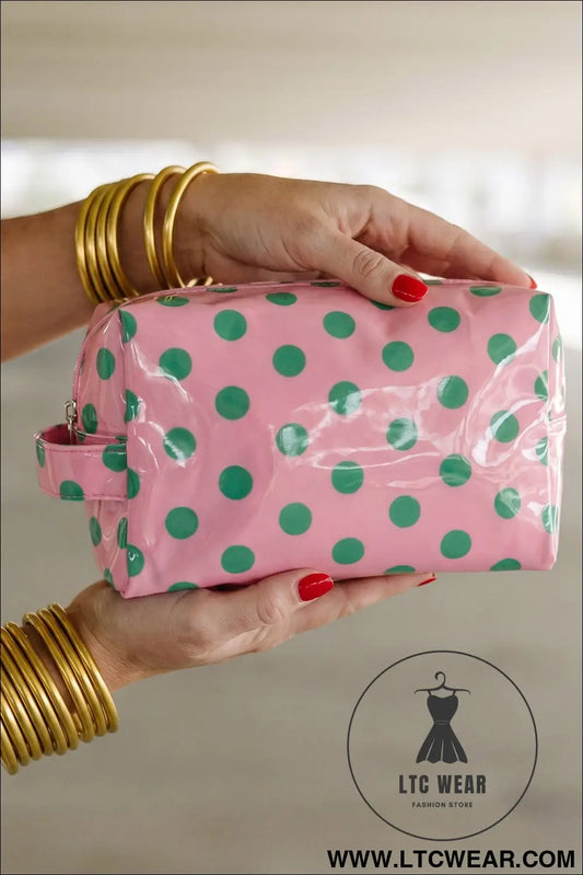 Light Pink Durable PVC Polka Dot Makeup Bag