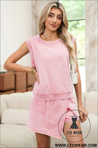 Light pink mineral wash sleeveless top and split skort set - short sets