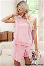 Light pink mineral wash sleeveless top and split skort set - short sets
