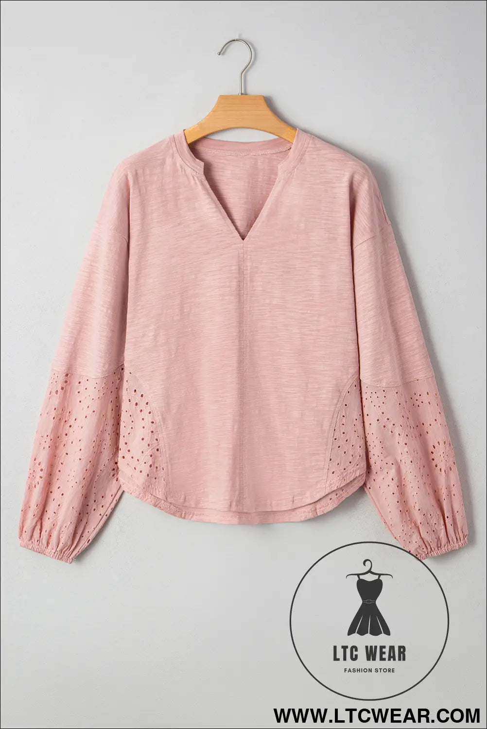 Light pink notch v neck batwing sleeve patchwork blouse - 20%