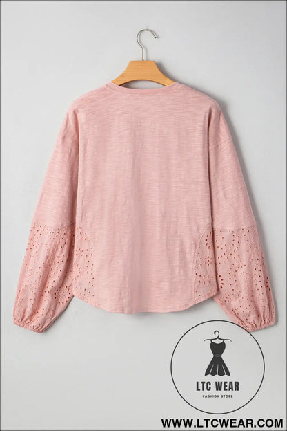 Light pink notch v neck batwing sleeve patchwork blouse - 20%