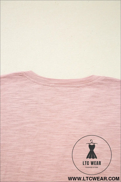 Light pink notch v neck batwing sleeve patchwork blouse - 20%