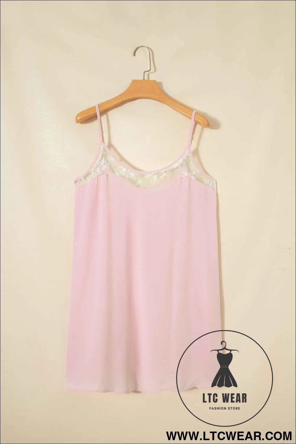 Light Pink Sheer Lace Patchwork Camisole Nightgown Dress