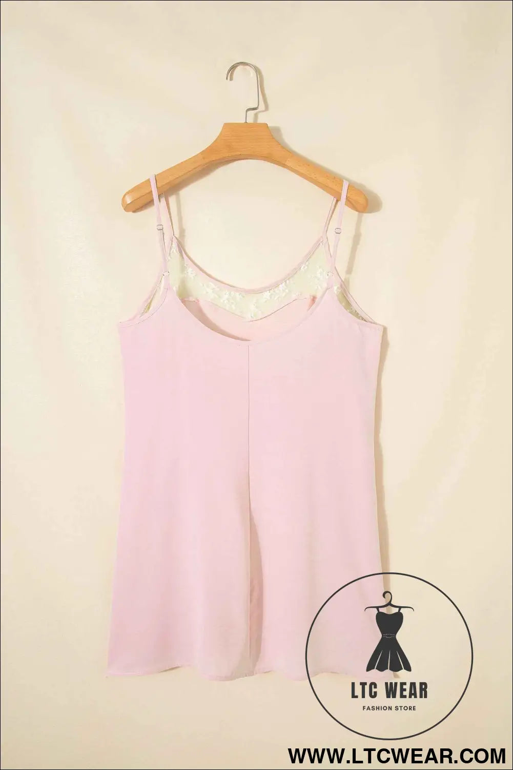 Light Pink Sheer Lace Patchwork Camisole Nightgown Dress