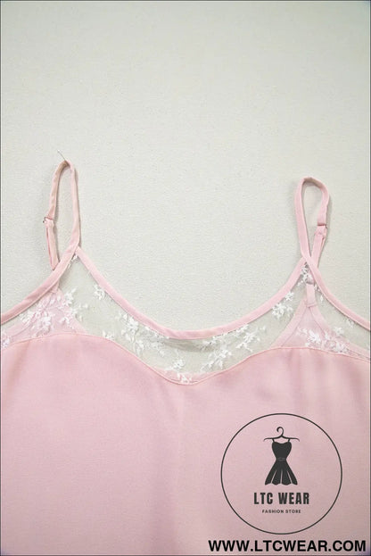Light Pink Sheer Lace Patchwork Camisole Nightgown Dress - L.T.C Wear Online Fashion Store