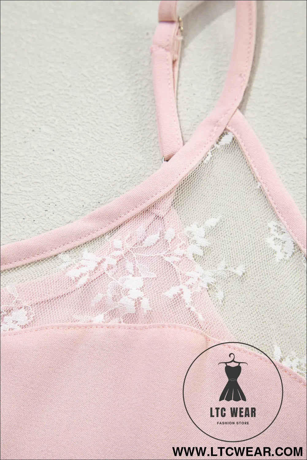 Light Pink Sheer Lace Patchwork Camisole Nightgown Dress - L.T.C Wear Online Fashion Store