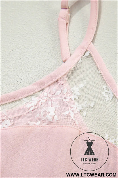 Light Pink Sheer Lace Patchwork Camisole Nightgown Dress - L.T.C Wear Online Fashion Store
