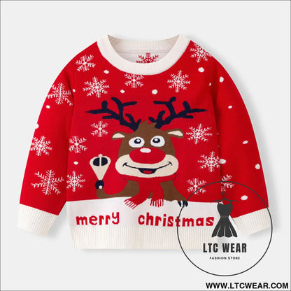 Little deer christmas sweater baby undercover knitted sweater - red / 3y(90cm）