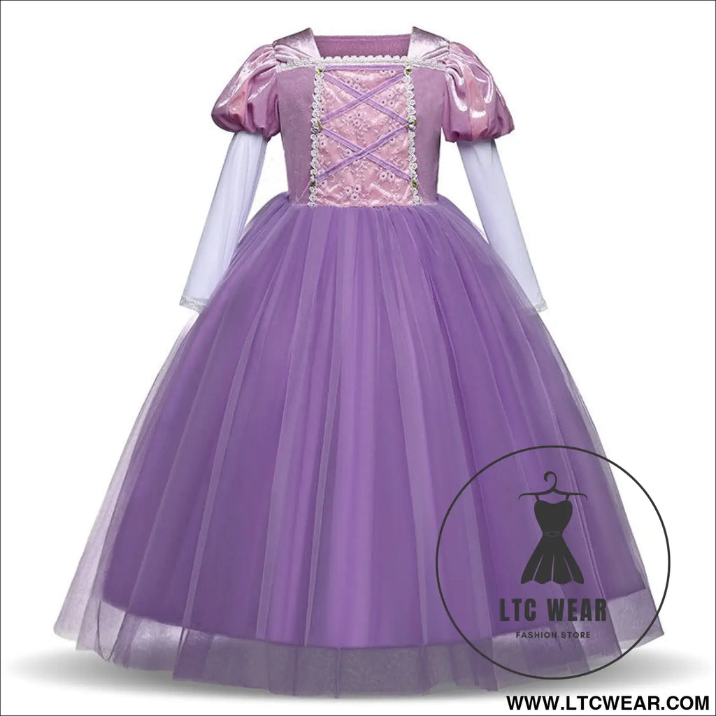 Long haired princess dress christmas girl sophia children’s dress performance dress - purple / 110cm
