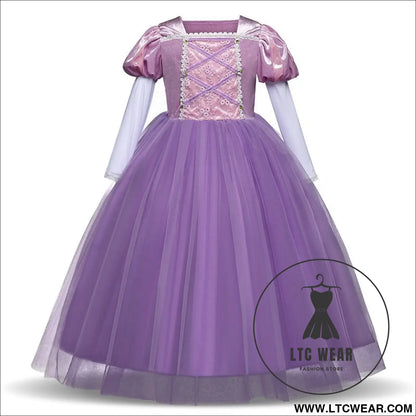 Long haired princess dress christmas girl sophia children’s dress performance dress - purple / 110cm
