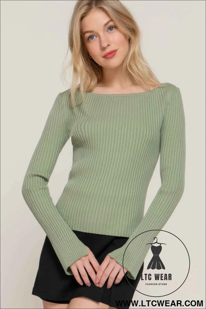 Long Sleeve Boat Neck Sweater