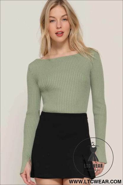 Long Sleeve Boat Neck Sweater