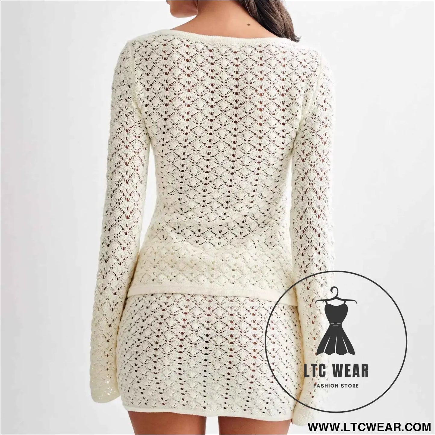 Long Sleeve Cardigan with A-Line Skirt Two-Piece Sweater Set