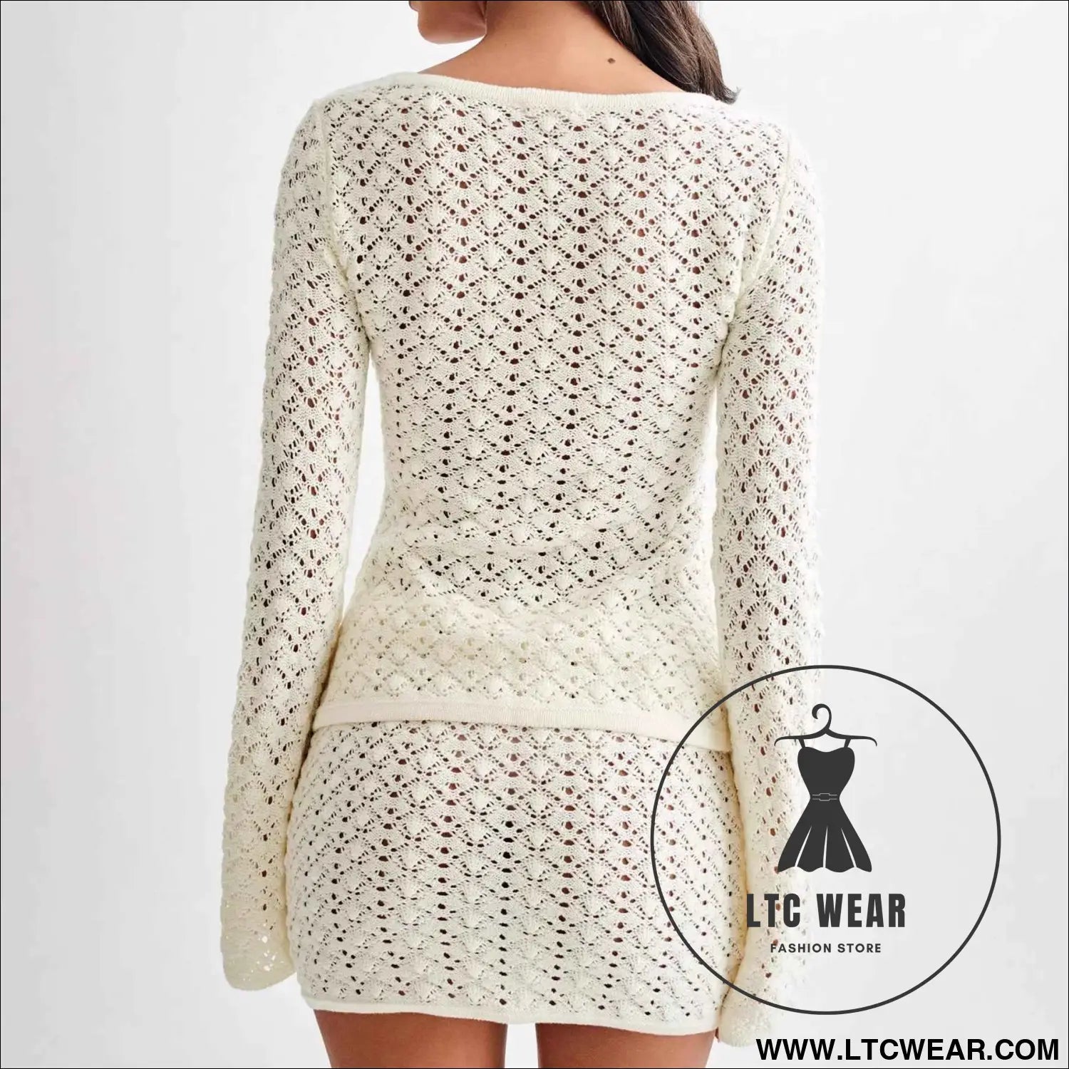 Long Sleeve Cardigan with A-Line Skirt Two-Piece Sweater Set