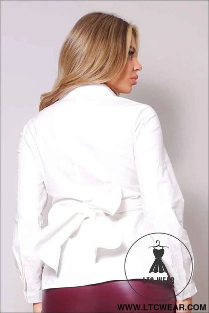 Long Sleeve Crossed Front Back Tie Button Down Cropped Shirt