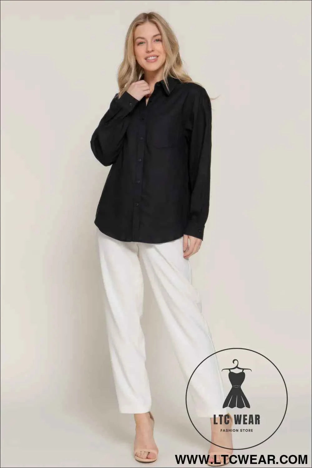 Long Sleeve Linen Blend Shirt