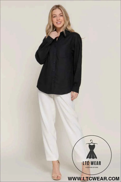 Long Sleeve Linen Blend Shirt