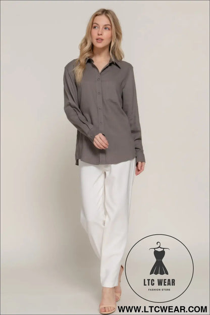 Long Sleeve Linen Blend Shirt