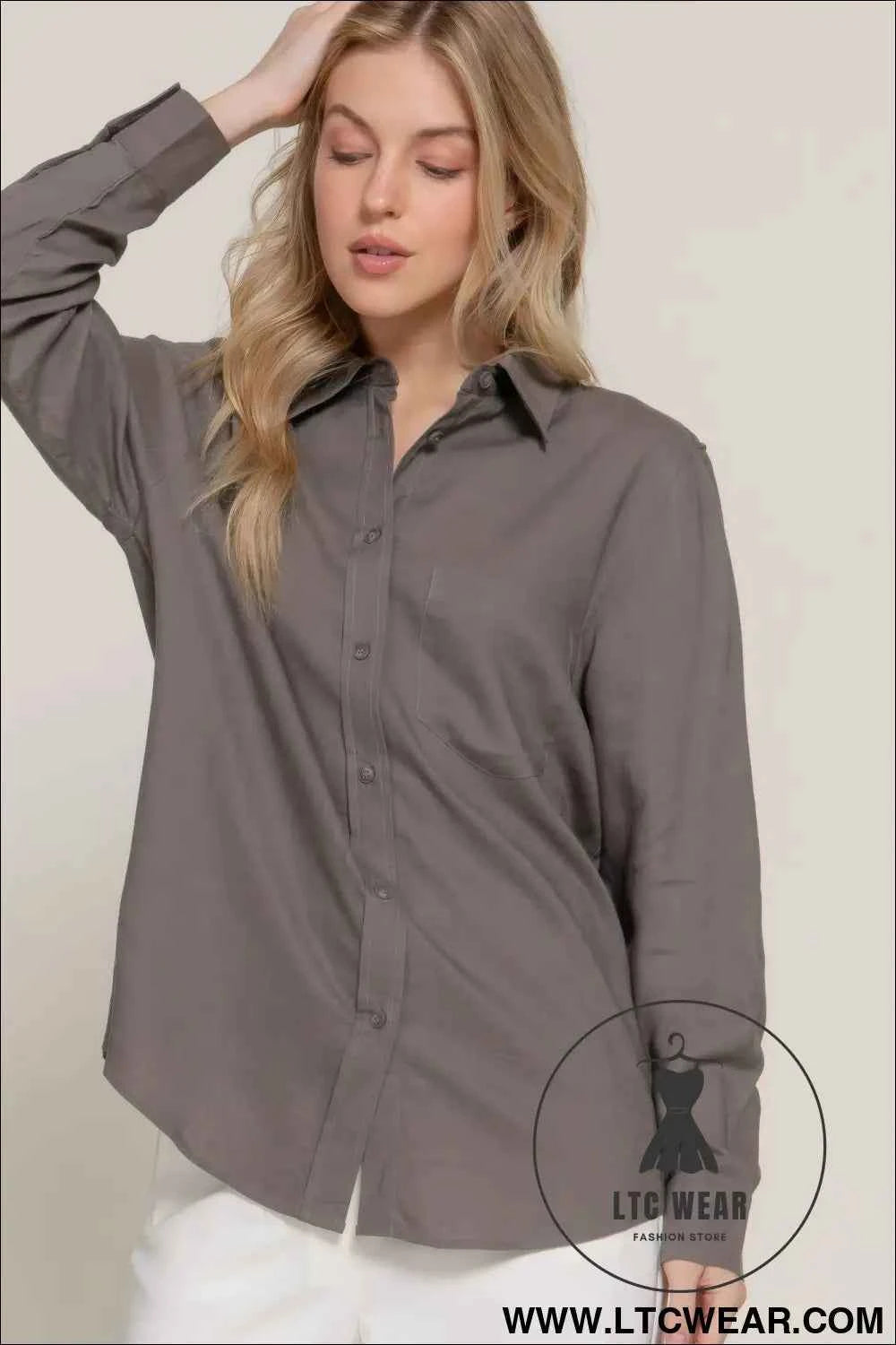 Long Sleeve Linen Blend Shirt