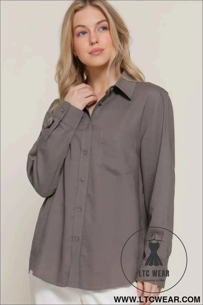 Long Sleeve Linen Blend Shirt