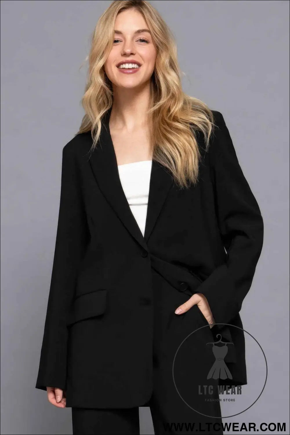 Long slv front button closure blazer