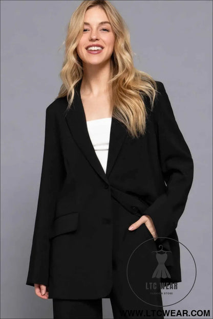 Long slv front button closure blazer