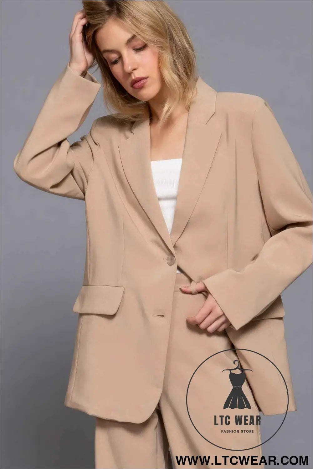 Long slv front button closure blazer