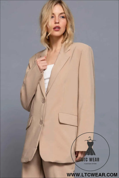 Long slv front button closure blazer
