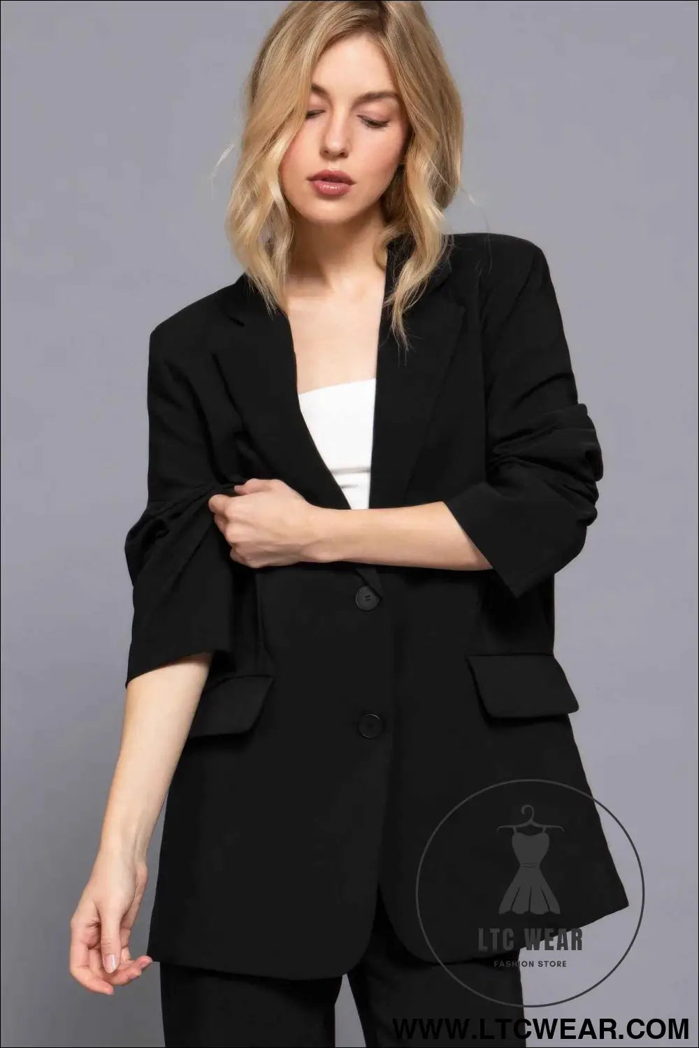 Long slv front button closure blazer