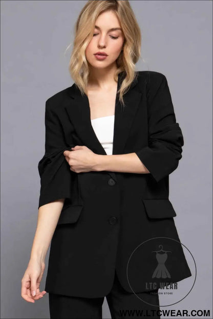Long slv front button closure blazer