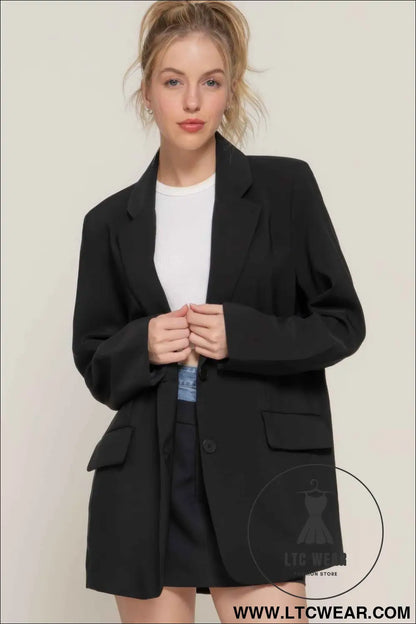 Long slv front button closure blazer