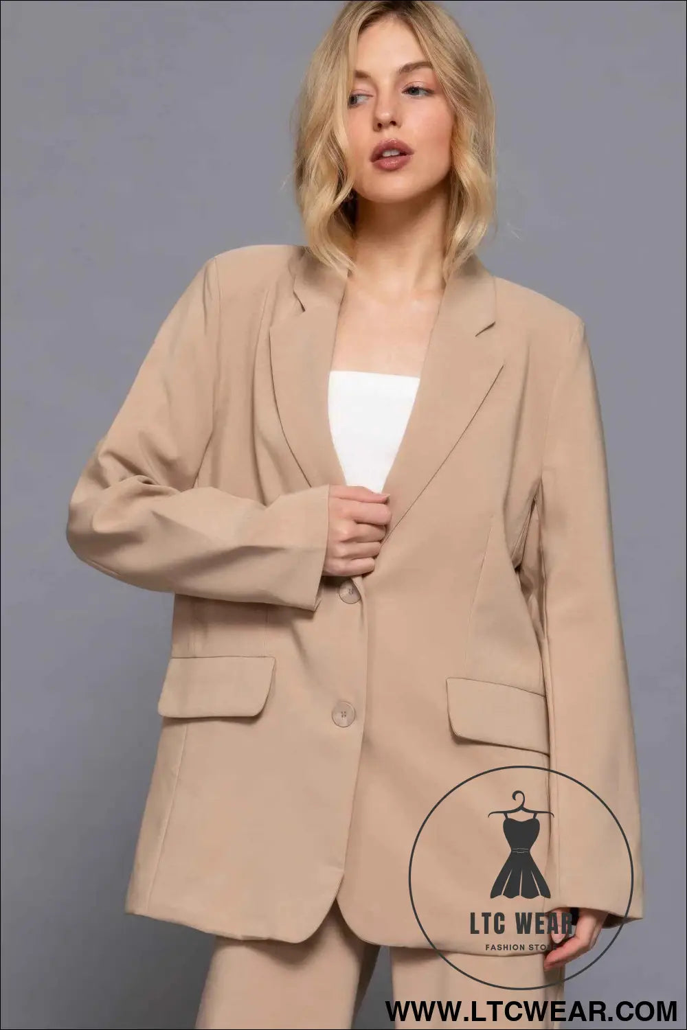 Long slv front button closure blazer