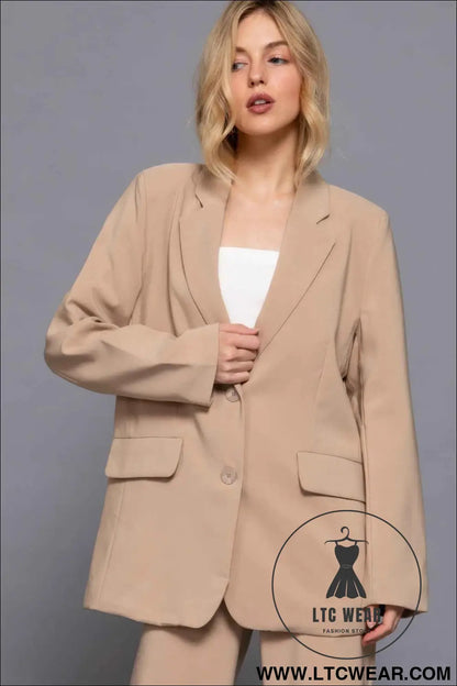 Long slv front button closure blazer